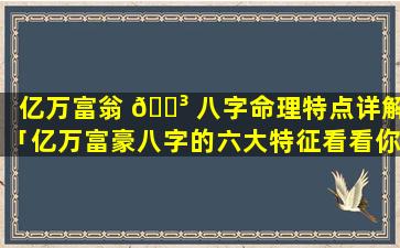 亿万富翁 🌳 八字命理特点详解「亿万富豪八字的六大特征看看你有吗」